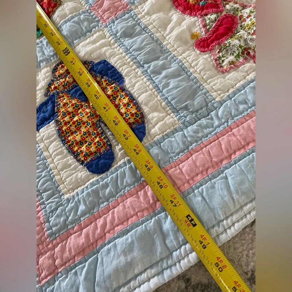 Handmade 49”/34” Crib Sunbonnet Quilt & Throw Pillow